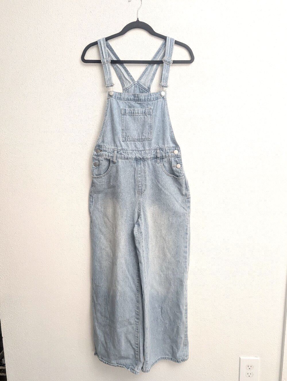 Dazy Light Wash Denim Overalls High Waist Wide Leg Size M - Picture 4 of 4